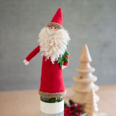Old World Santa Felt Wine Topper Set of 2