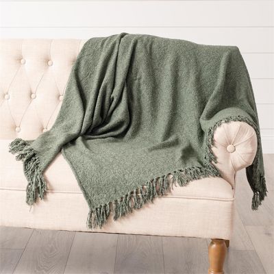 Olive Green Boucle Throw Blanket