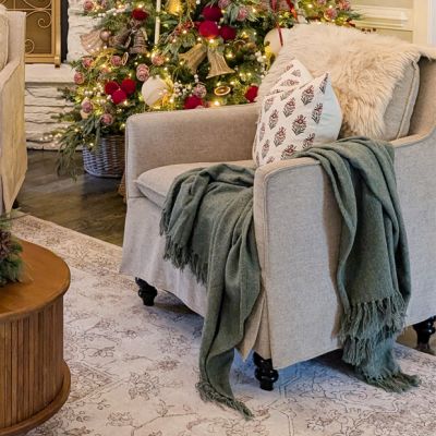 Olive Green Boucle Throw Blanket