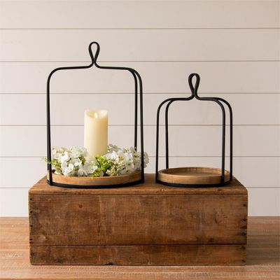 Open Black Lantern With Round Base Set of 2