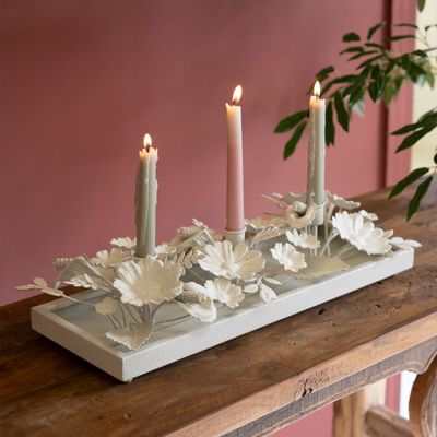 Open Blooms Painted Metal Candelabra