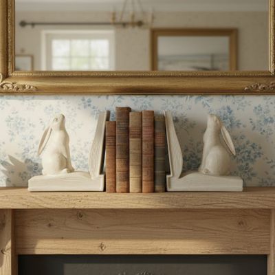 Open Book Bunny Rabbit Bookend Set of 2
