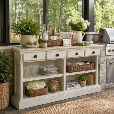 Open Shelf Four Drawer Console Table
