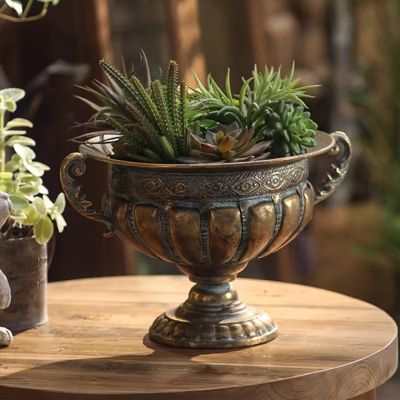 Ornate Aged Bronze Urn Planter