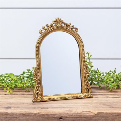 Ornate Arched Tabletop Easel Back Mirror