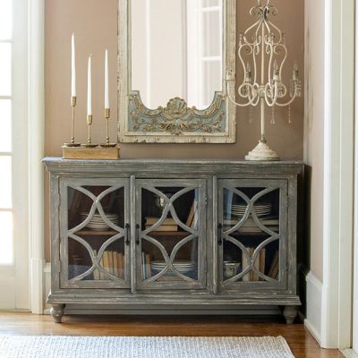 Ornate Door Gray Washed Sideboard