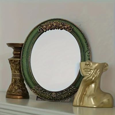 Ornate Green Framed Oval Mirror