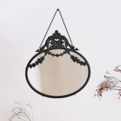 Ornate Top Round Pewter Wall Mirror
