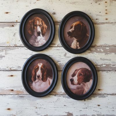 Oval Framed Hound Print Set of 4