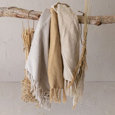 Oversized Fringed Cotton Tea Towels Set of 3