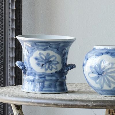 Painted Blue Florals Porcelain Folk Pot