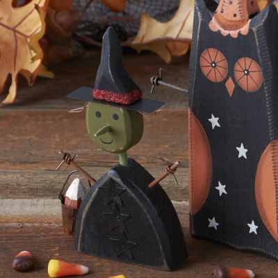 Painted Chunky Wood Witch Sitter