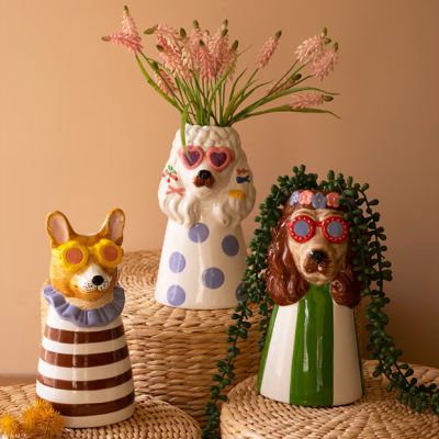 Painted Dogs in Shades Vase Set of 3