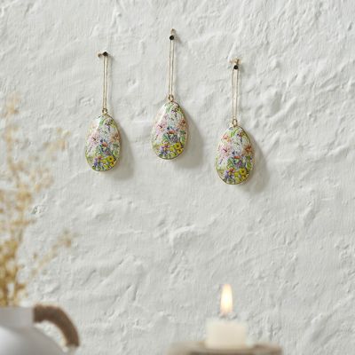 Painted Floral Egg Apron Ornament Set of 3