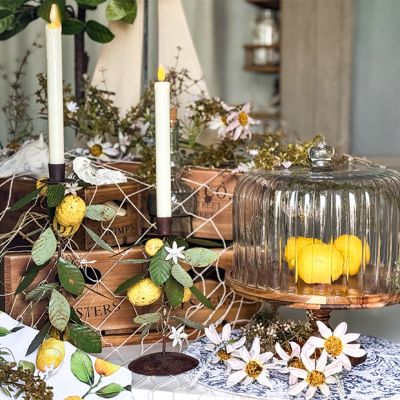 Painted Lemons and Leaves Taper Holder Set of 2