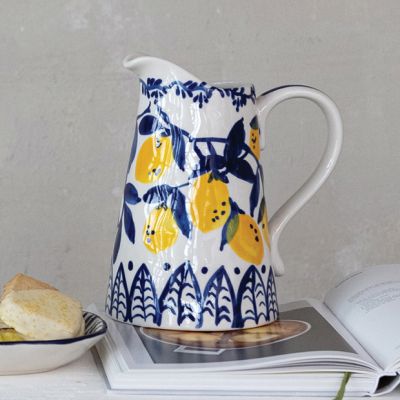 Painted Lemons Stoneware Pitcher