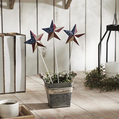Painted Metal Patriotic Star Picks Set of 3