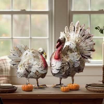 Painted Metal Tabletop Turkey Set of 2