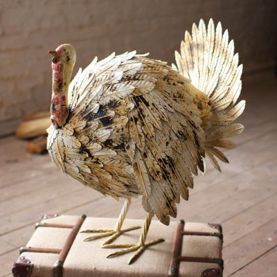 Painted Metal Turkey Figure
