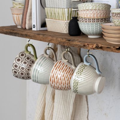Painted Pattern Stoneware Teacup Set of 4
