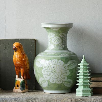 Painted Porcelain Green Floral Vase