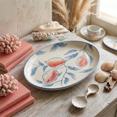 Painted Stoneware Botanical Lemon Oval Platter