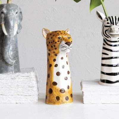 Painted Stoneware Cheetah Vase