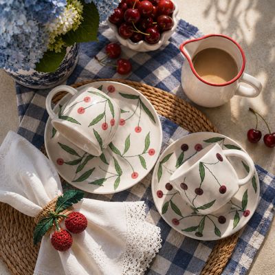 Painted Stoneware Cherries Mug Set of 6