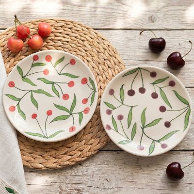 Painted Stoneware Cherries Plate Set of 6