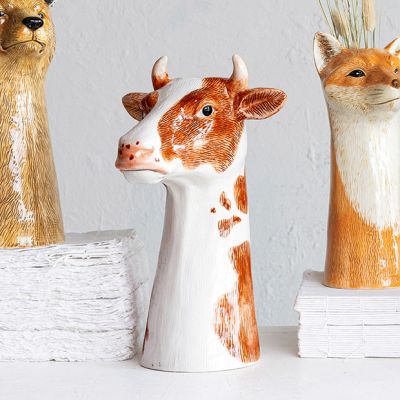 Painted Stoneware Cow Vase