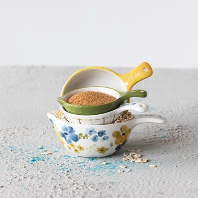 Painted Stoneware Measuring Cup Set of 4