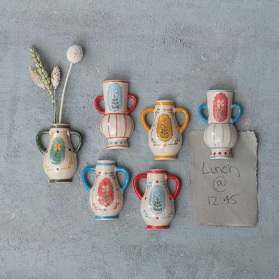 Painted Stoneware Mini Vase Magnet Set of 6