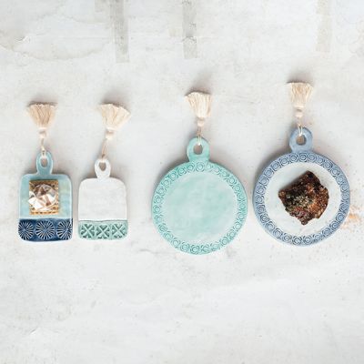 Painted Stoneware Tasseled Tapas Board Set of 4