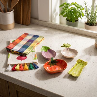 Painted Stoneware Veggie Mini Dish Set of 4