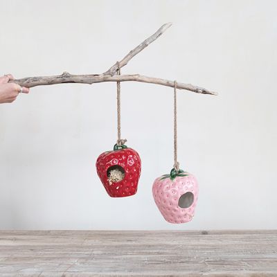 Painted Strawberry Birdhouse Set of 2