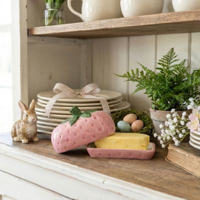Painted Strawberry Butter Keeper with Lid