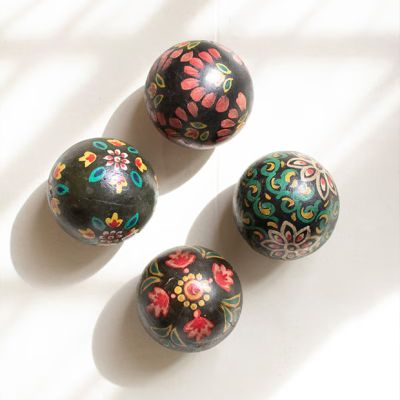 Painted Wood Decorative Spheres Set of 4