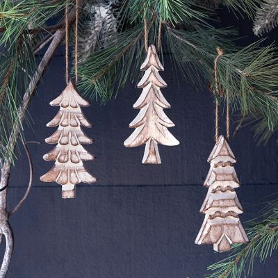 Painted Wood Fir Tree Ornament Set of 6