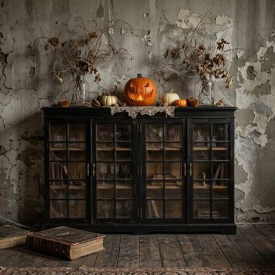Painted Wood Glass Door Library Case