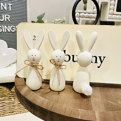 Painted Wooden Peg Bunny Set of 3