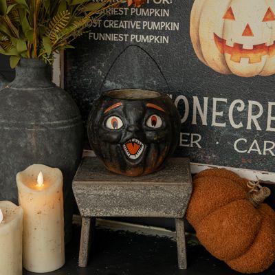 Paper Mache Black Pumpkin Choir Boy 6 inch