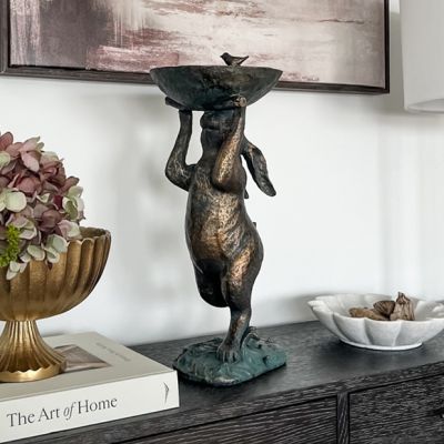 Patina Finish Rabbit Bird Bath