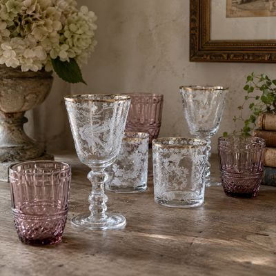 Patina Vie 18k Lilac Tapestry Glassware By Antique Farm House Set of 4