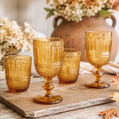 Patina Vie French Colored Lyon Amber Goblet Set of 6 by Antique Farm House