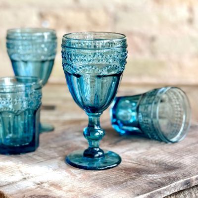 Patina Vie French Colored Marseille Blue Goblet Set of 6 by Antique Farm House