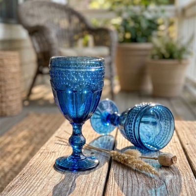 Patina Vie French Colored Marseille Blue Goblet Set of 6 by Antique Farm House