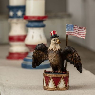 Patriotic Eagle on Drum with Flag Figurine