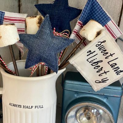 Patriotic Song Lyrics Handmade Fabric Flags Set of 3