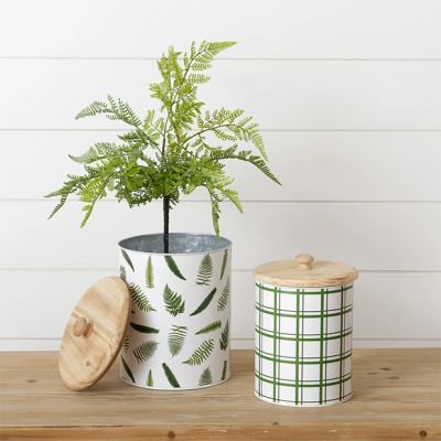 Patterned Lidded Metal Canisters Set of 2