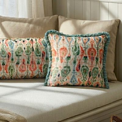Patterned Velvet Accent Pillow with Eyelash Fringe
